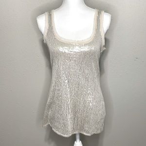 WHBM Mixed Media Sequin Top